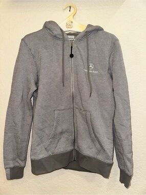 Mercedes Benz XS Gray White Striped Full Zip Professional Hoodie Relaxed Jacket
